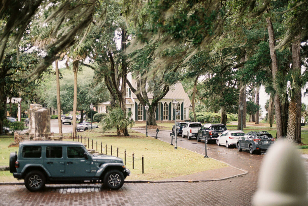 A look across the grounds of the montage palmetto bluff on a windy day